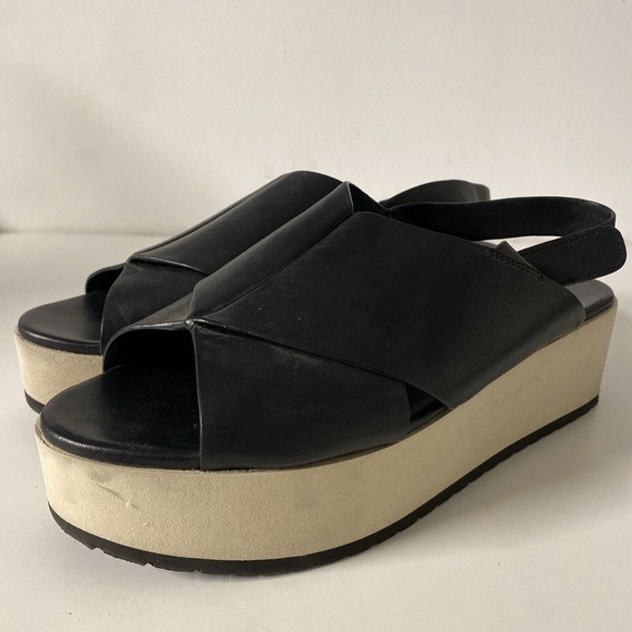 VINCE Weslan Cross Strap Slingback Sandal Flatform Platform Open Toe Bla… - Picture 4 of 10